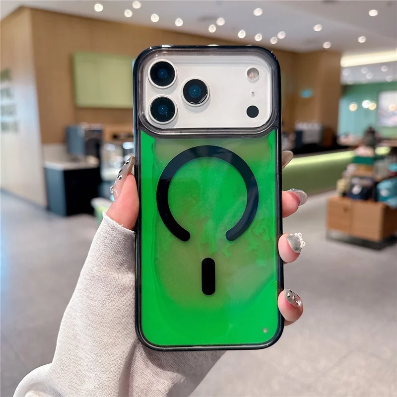 For iPhone 17 Pro Case Compatible with MagSafe Liquid Quicksand PC + TPU Luminous Phone Cover - Green