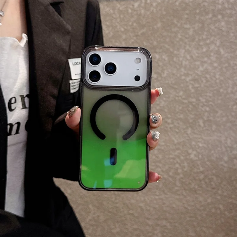 For iPhone 17 Pro Max Case Compatible with MagSafe Liquid Quicksand PC + TPU Luminous Phone Cover - Green