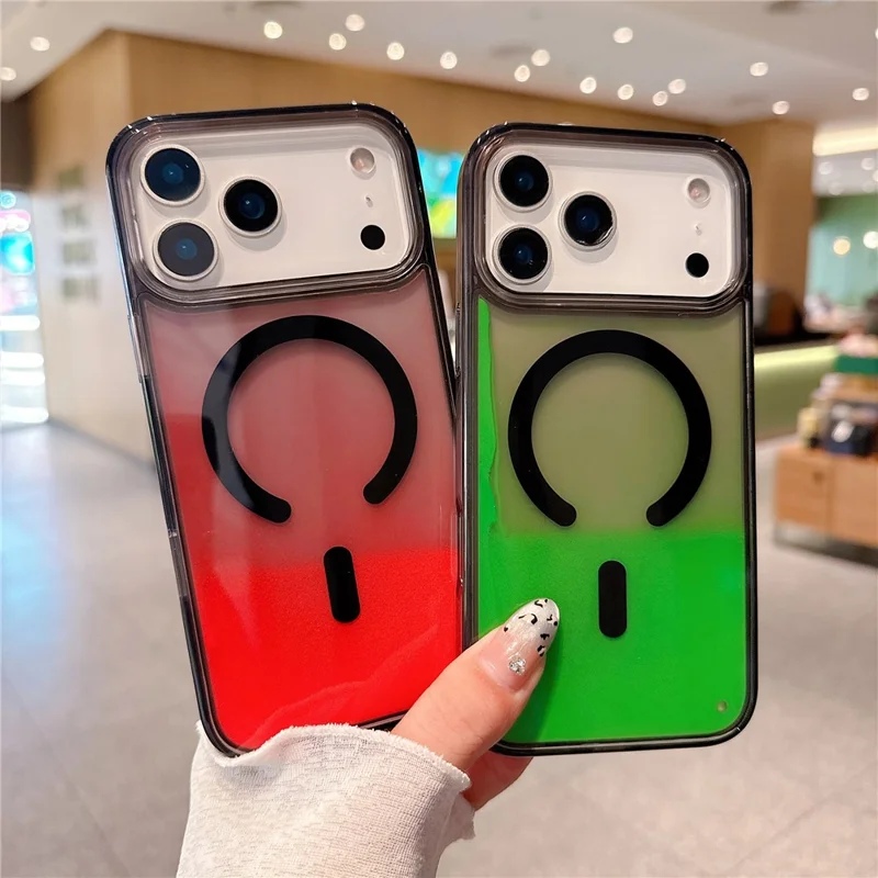 For iPhone 17 Pro Max Case Compatible with MagSafe Liquid Quicksand PC + TPU Luminous Phone Cover - Green