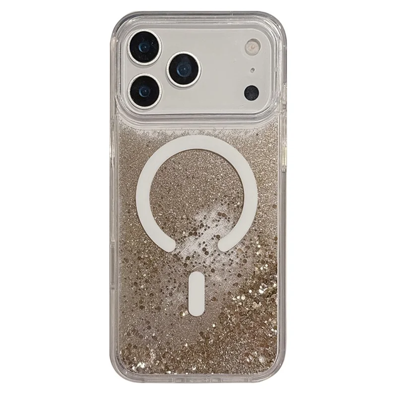 For iPhone 17 Pro Max Case Compatible with MagSafe Flowing Quicksands Sparkle PC + TPU Phone Cover - Golden Polka Dots