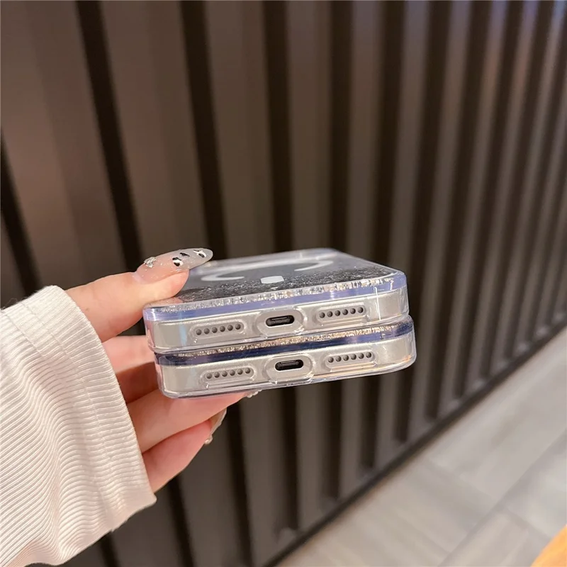 For iPhone 17 Pro Case Compatible with MagSafe Flowing Quicksands Sparkle PC + TPU Phone Cover - Golden Polka Dots