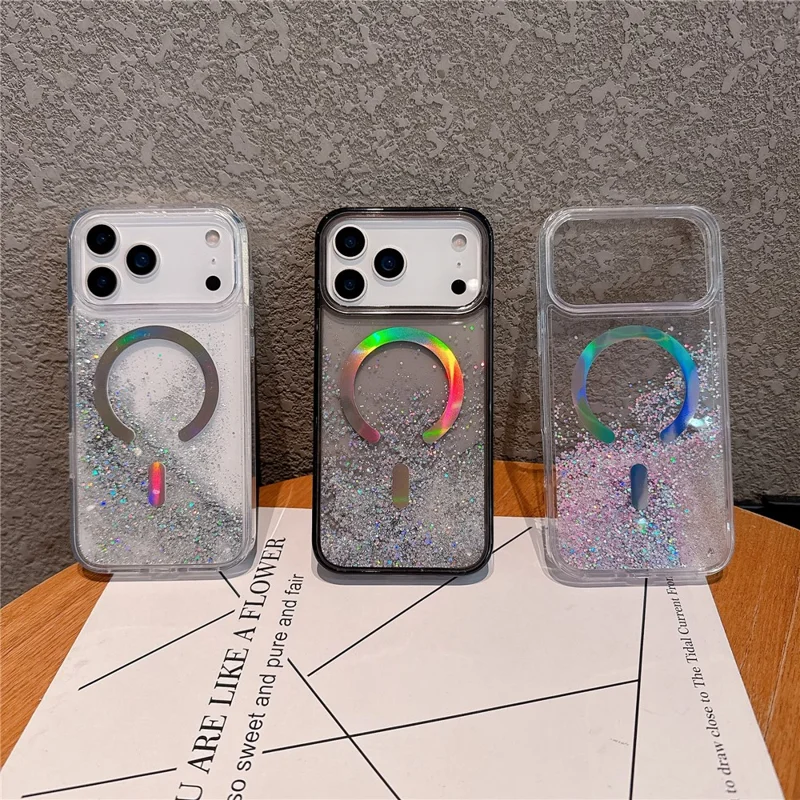 For iPhone 17 Pro Case Compatible with MagSafe Quicksand Beads PC + TPU Phone Cover - Purple