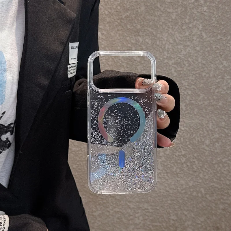 For iPhone 17 Pro Case Compatible with MagSafe Quicksand Beads PC + TPU Phone Cover - Purple