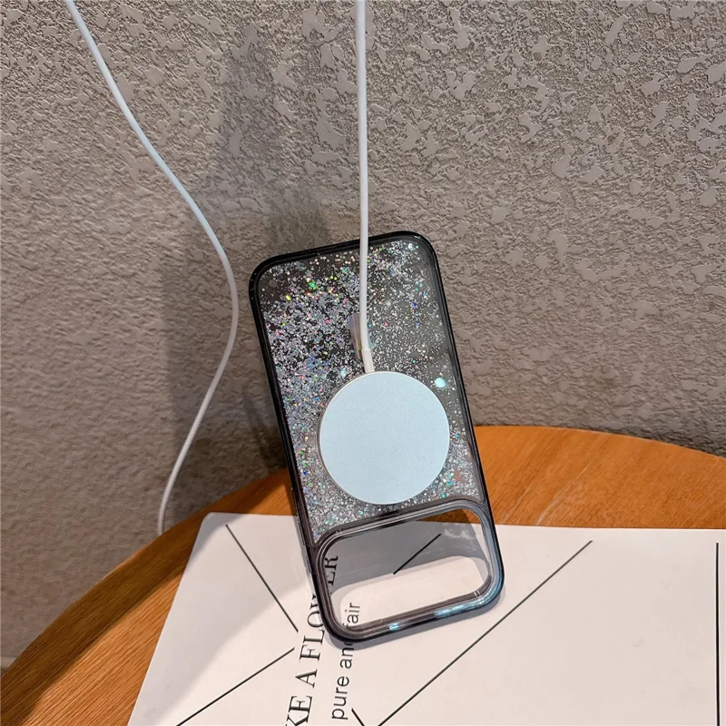 For iPhone 17 Pro Case Compatible with MagSafe Quicksand Beads PC + TPU Phone Cover - Purple