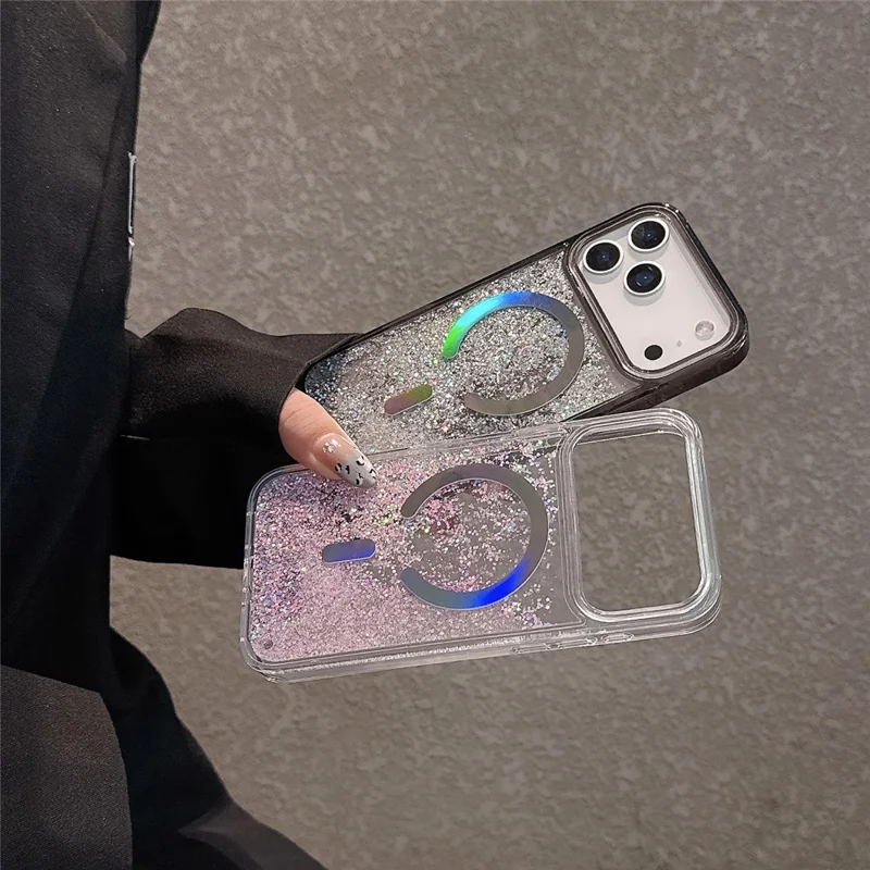 For iPhone 17 Pro Case Compatible with MagSafe Quicksand Beads PC + TPU Phone Cover - Purple