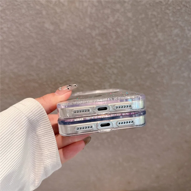 For iPhone 17 Pro Case Compatible with MagSafe Quicksand Beads PC + TPU Phone Cover - Purple