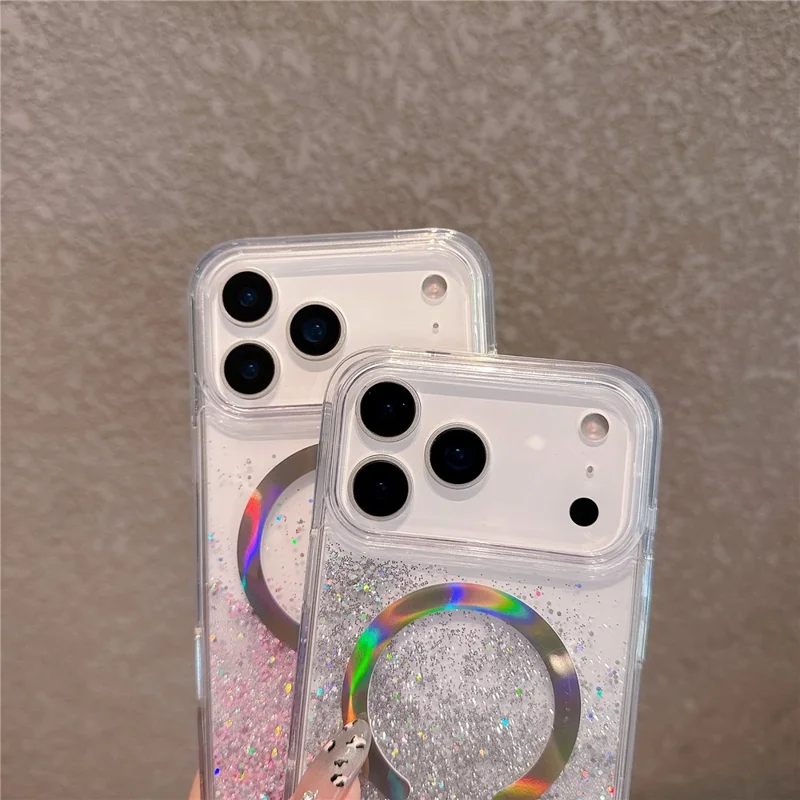 For iPhone 17 Pro Case Compatible with MagSafe Quicksand Beads PC + TPU Phone Cover - Purple