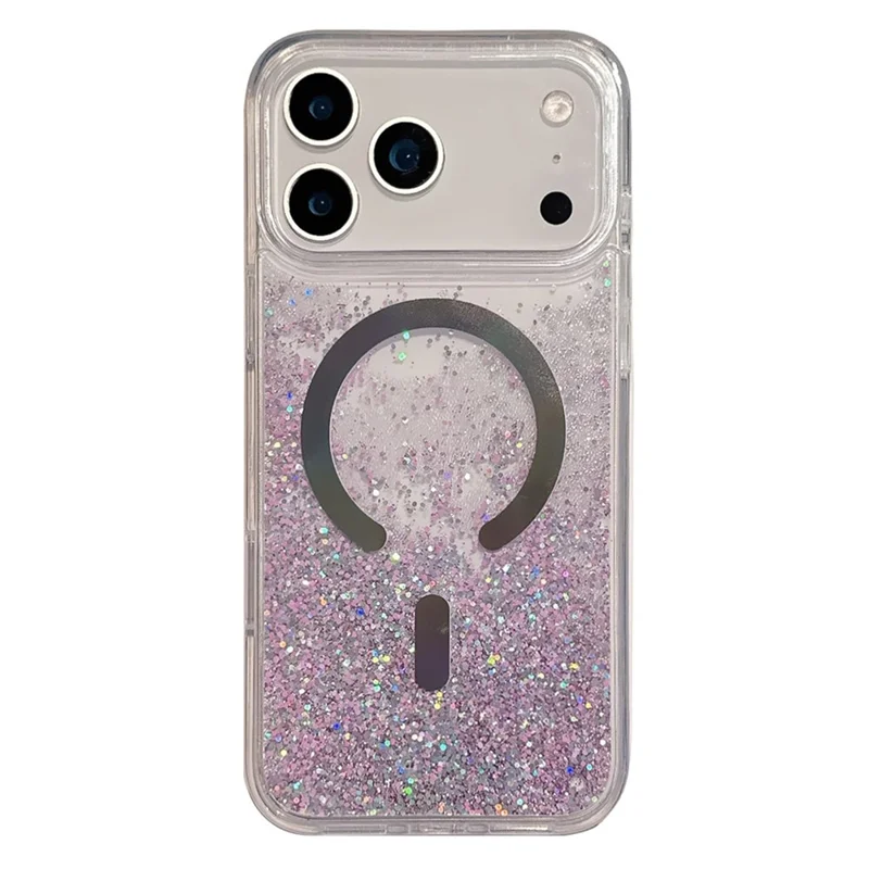 For iPhone 17 Pro Max Case Compatible with MagSafe Quicksand Beads PC + TPU Phone Cover - Purple