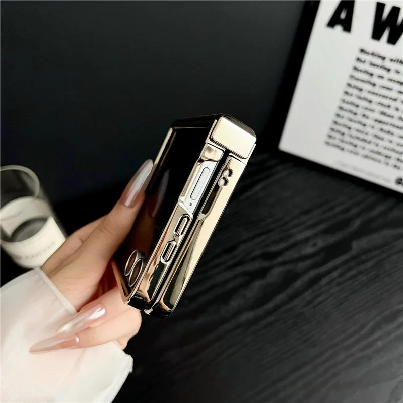 For Samsung Galaxy Z Flip7 5G Magnetic Case Leather + PC Electroplated Folding Phone Cover - Wine Red