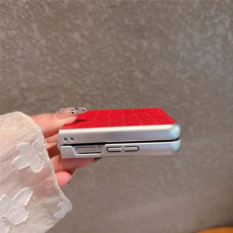 Til Xiaomi Mix Flip 2 Case Krokodillæderstruktur PU-læder + PC telefonbeskyttelse Perle håndloe - Rød