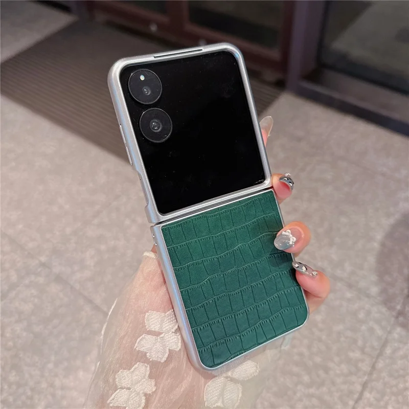 Beskyttende telefonbeskyttelse til Xiaomi Mix Flip 2 med krokodillestruktur i PU-læder + PC - Grøn