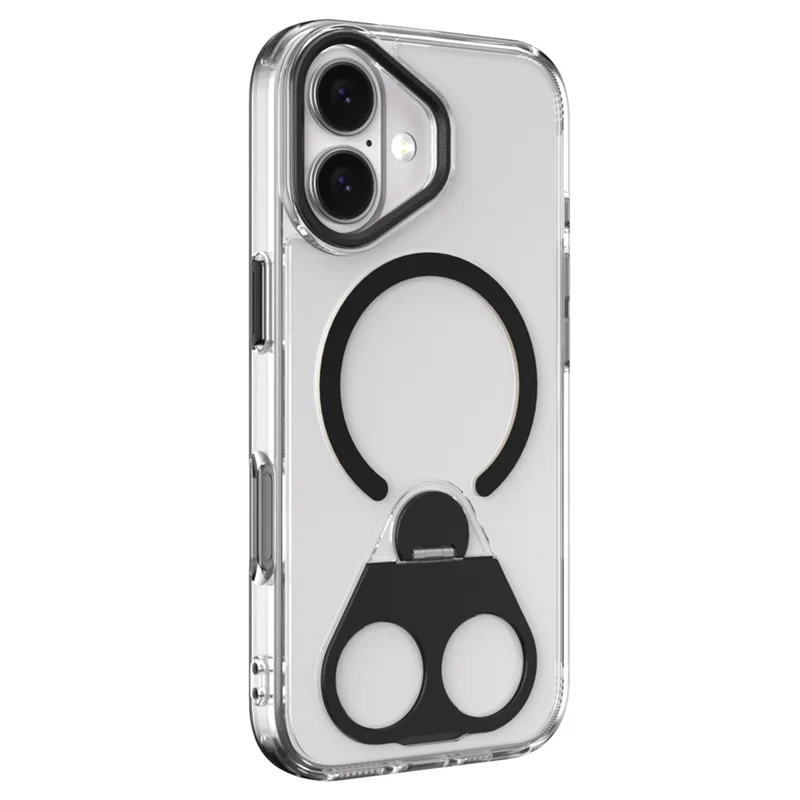 For iPhone 17 Phone Case Compatible with MagSafe TPU Acrylic Back Cover with Ring Kickstand - Black