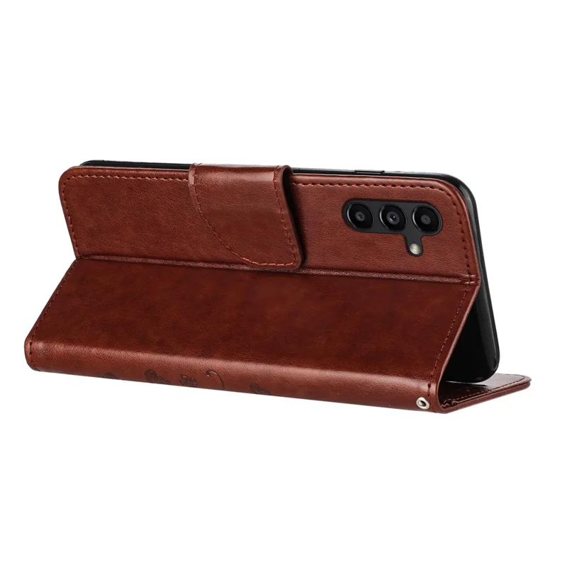 For Samsung Galaxy A17 4G / 5G Leather Wallet Case Butterfly Flower Imprinted Phone Cover with Strap - Brown
