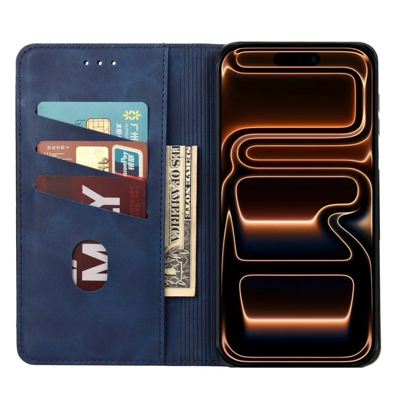 For iPhone 17 Pro Case PU Leather Shockproof Protection Wallet Phone Cover - Blue