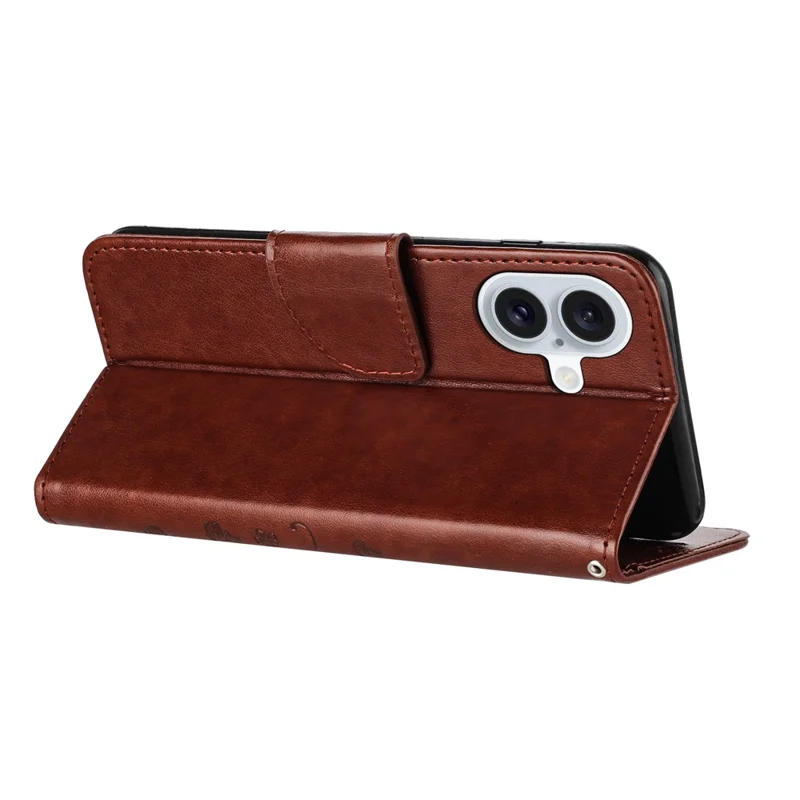 For iPhone 17 Case Imprinted Mini Butterfly Leather Wallet Phone Cover - Brown