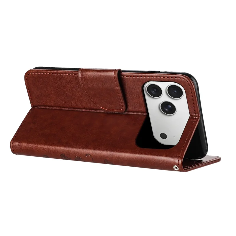 For iPhone 17 Pro Case Imprinted Mini Butterfly Leather Wallet Phone Cover - Brown