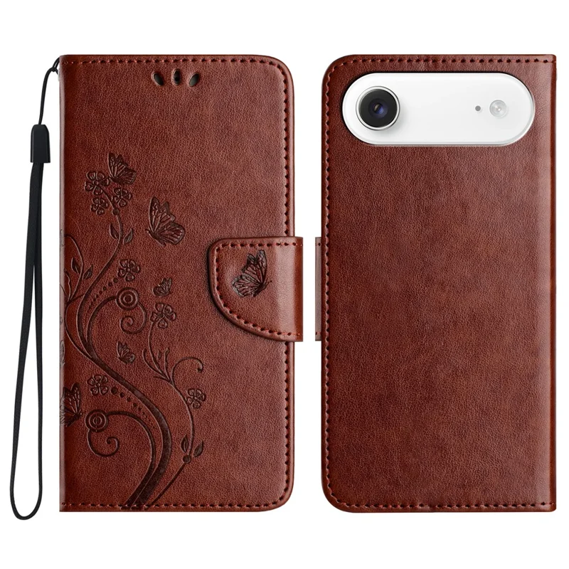 For iPhone Air Case Imprinted Mini Butterfly Leather Wallet Phone Cover - Brown