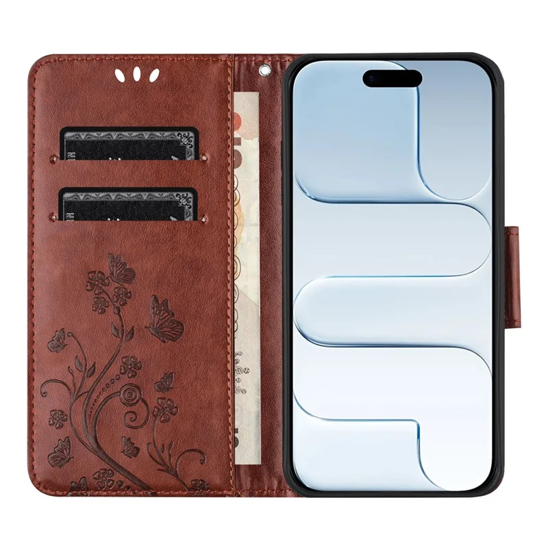 For iPhone Air Case Imprinted Mini Butterfly Leather Wallet Phone Cover - Brown