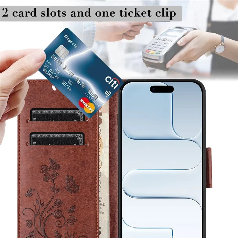 For iPhone Air Case Imprinted Mini Butterfly Leather Wallet Phone Cover - Brown