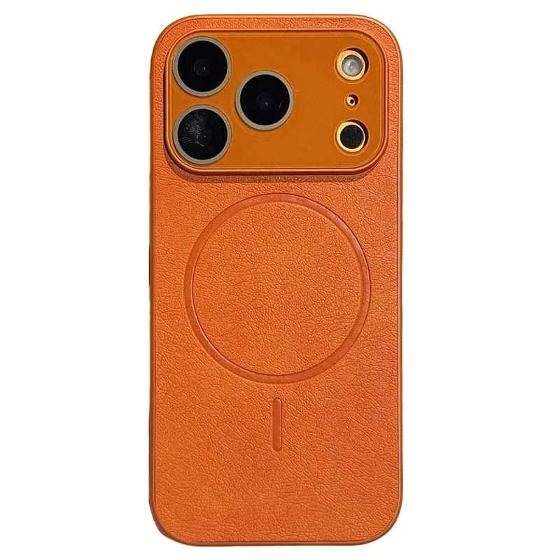 For iPhone 17 Pro Case PU Leather Coated PC TPU Telefoonhoes Compatibel met MagSafe - Oranje