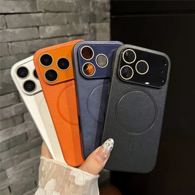 For iPhone 17 Pro Case PU Leather Coated PC TPU Telefoonhoes Compatibel met MagSafe - Oranje