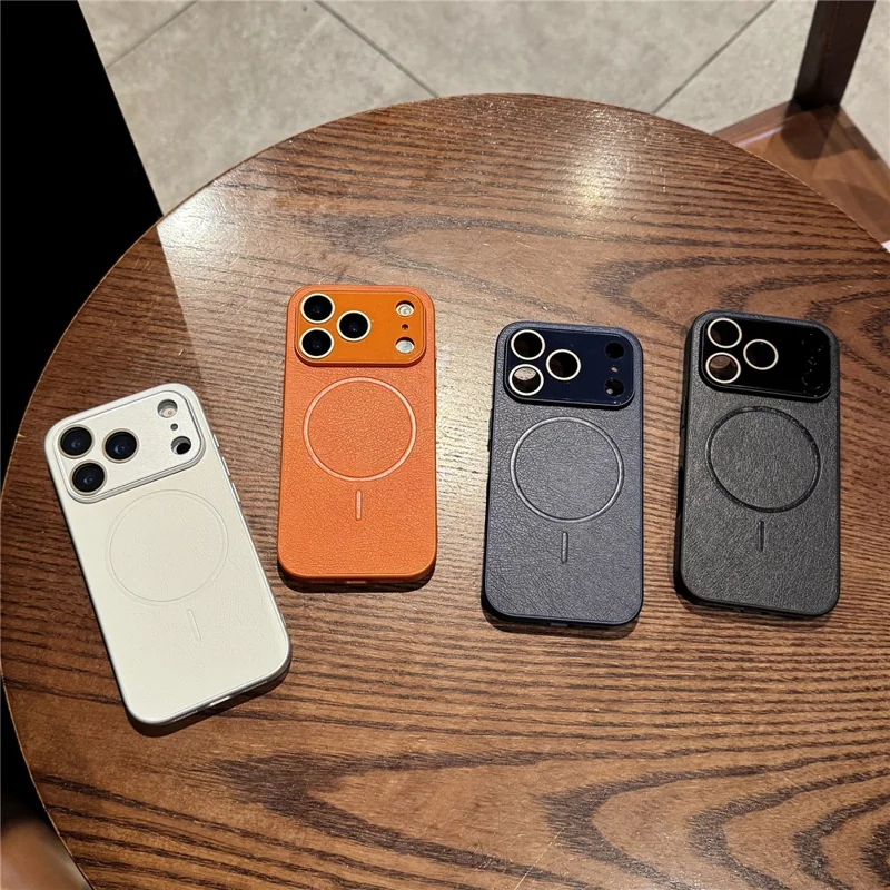 For iPhone 17 Pro Case PU Leather Coated PC TPU Telefoonhoes Compatibel met MagSafe - Oranje