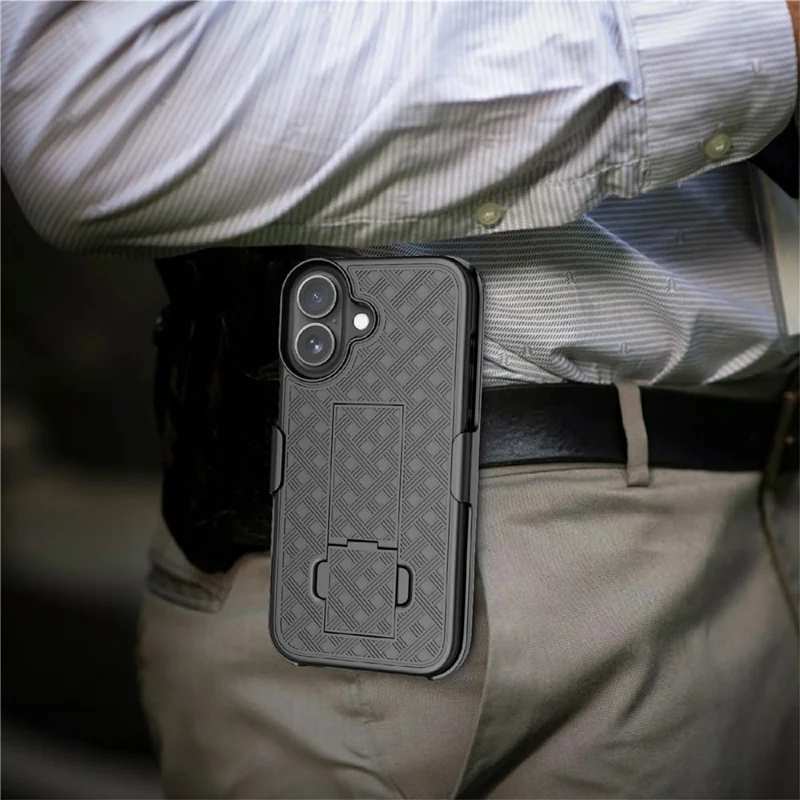 For iPhone 17 Case PC + TPU Sliding Screen Cover Kickstand Phone Shell with Clip