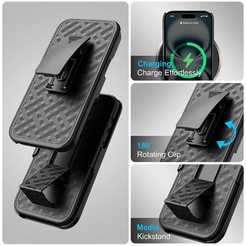 For iPhone 17 Case PC + TPU Sliding Screen Cover Kickstand Phone Shell with Clip