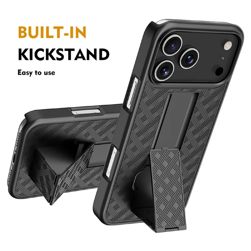 For iPhone 17 Pro Case PC + TPU Sliding Screen Cover Kickstand Phone Shell with Clip