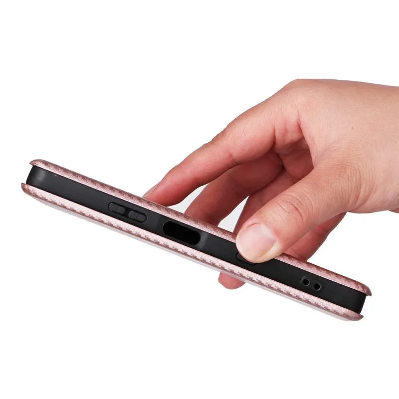 For Sony Xperia 10 VII Case Carbon Fiber Texture Drop-Proof PU Leather Phone Cover - Rose Gold