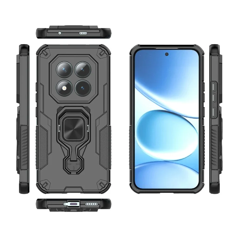 Voor Xiaomi Redmi Note 15 Pro+ 5G hoesje draaibare ringstandaard PC + TPU stootvaste telefoonhoes - Zwart