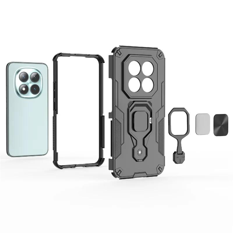 Voor Xiaomi Redmi Note 15 Pro+ 5G hoesje draaibare ringstandaard PC + TPU stootvaste telefoonhoes - Zwart