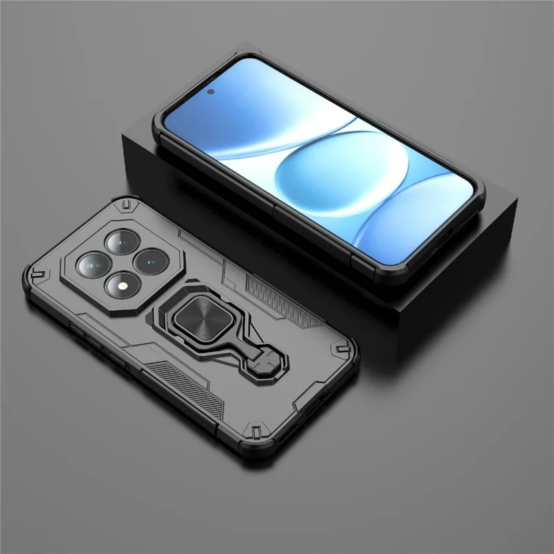 Voor Xiaomi Redmi Note 15 Pro+ 5G hoesje draaibare ringstandaard PC + TPU stootvaste telefoonhoes - Zwart