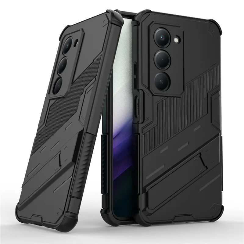 For Xiaomi Redmi 15 4G (EU) (171mm) Case PC + TPU Shockproof Phone Cover with Kickstand - Black