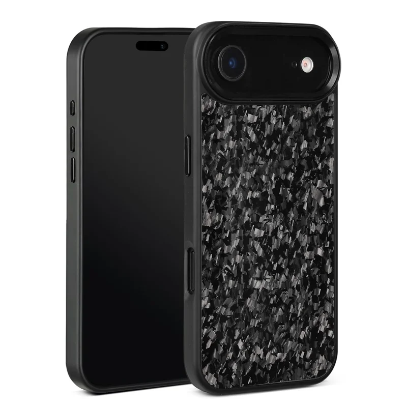 For iPhone Air Case Forged Texture Aramid Fiber + TPU Phone Cover with Black Lens Frame - Black