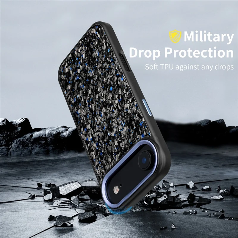 For iPhone Air Case Forged Texture Aramid Fiber + TPU Phone Cover with Black Lens Frame - Black