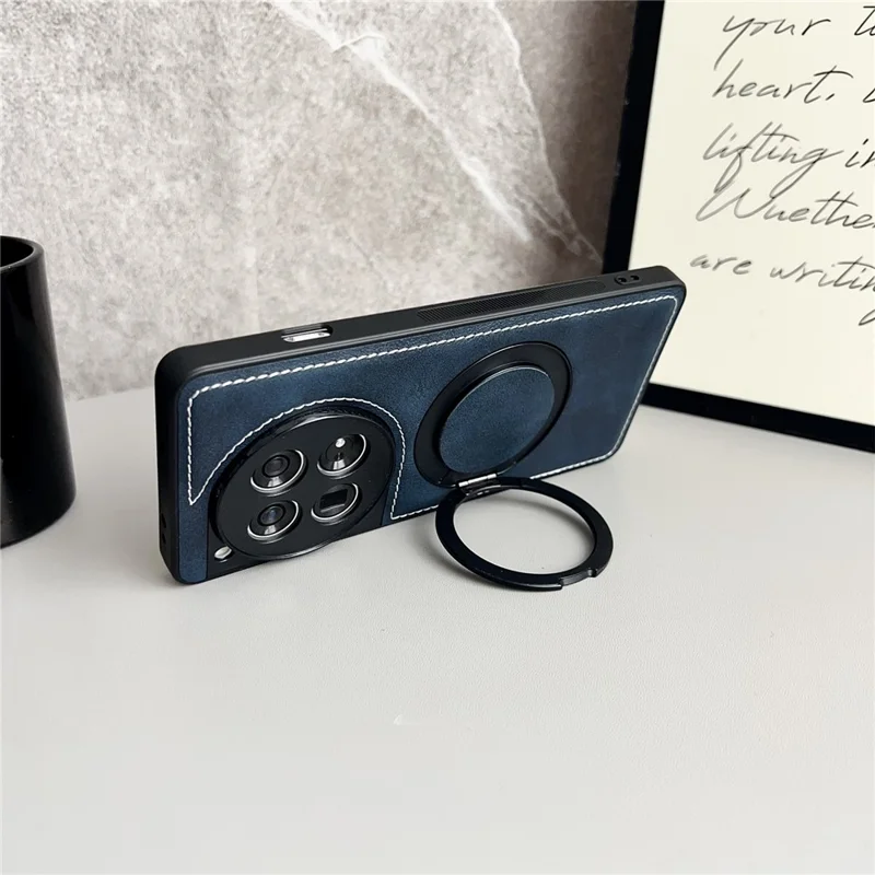 For OnePlus 12 5G Magnetic Case Calf Texture PU + TPU + PC Kickstand Phone Cover - Brown