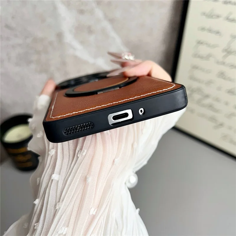 For OnePlus 12 5G Magnetic Case Calf Texture PU + TPU + PC Kickstand Phone Cover - Brown