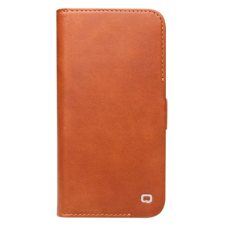 Qialino Para Iphone 14 Pro Max Scratch Resistente ao Estilo Comercial Fechamento Magnético Caixa de Telefone da Capa de Couro Genuíno - Castanho