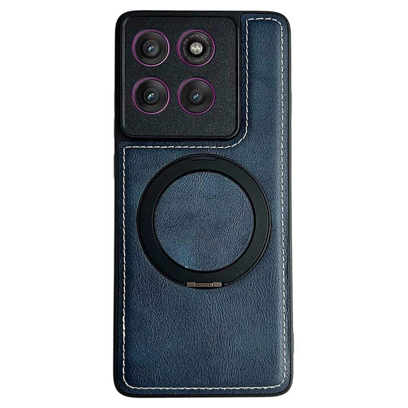 For Motorola Edge 60 Pro 5G Magnetic Case Calf Texture PU + TPU + PC Kickstand Phone Cover - Blue