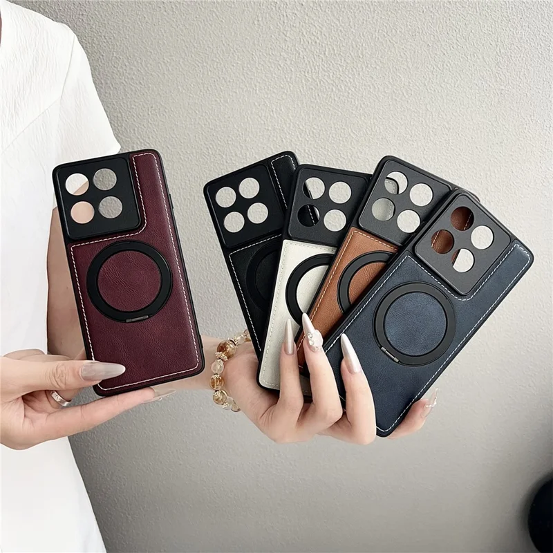 For Motorola Edge 60 Pro 5G Magnetic Case Calf Texture PU + TPU + PC Kickstand Phone Cover - Blue