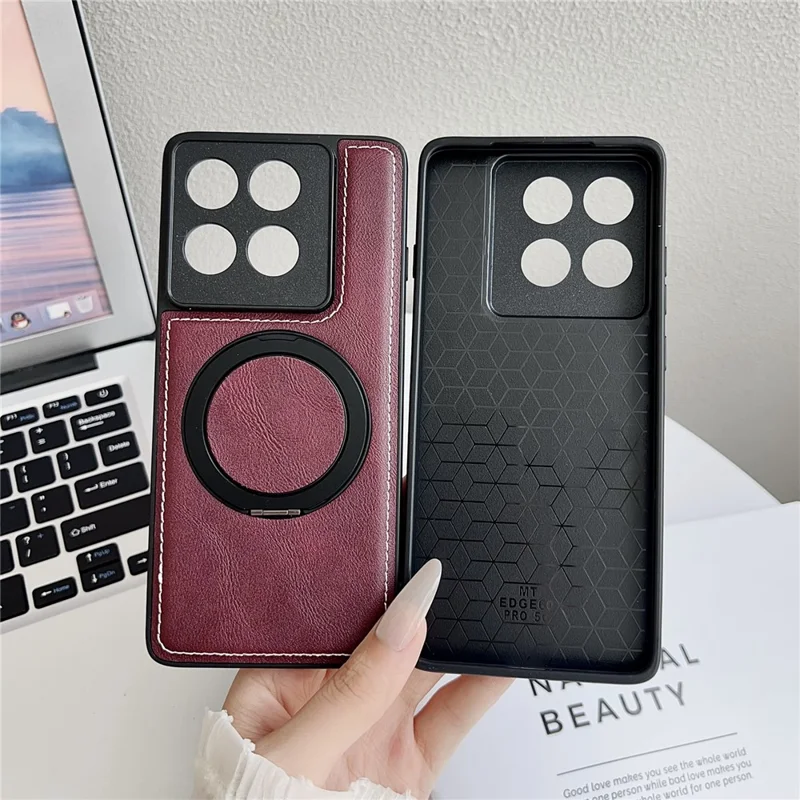 For Motorola Edge 60 Pro 5G Magnetic Case Calf Texture PU + TPU + PC Kickstand Phone Cover - Blue