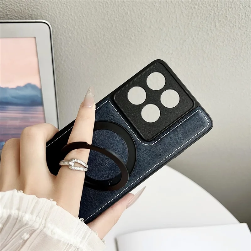 For Motorola Edge 60 Pro 5G Magnetic Case Calf Texture PU + TPU + PC Kickstand Phone Cover - Blue