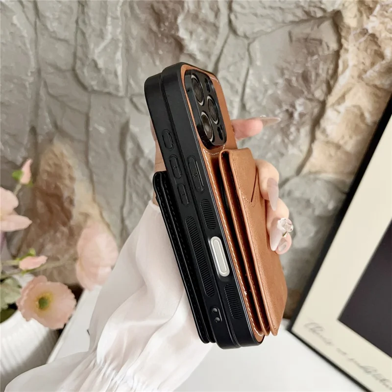 For iPhone 16 Pro Case Detachable Card Holder Kickstand Leather Back Phone Cover Compatible with MagSafe - Wine Red