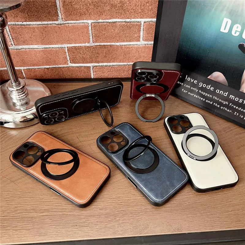 For iPhone 16 Pro Case Detachable Card Holder Kickstand Leather Back Phone Cover Compatible with MagSafe - Wine Red