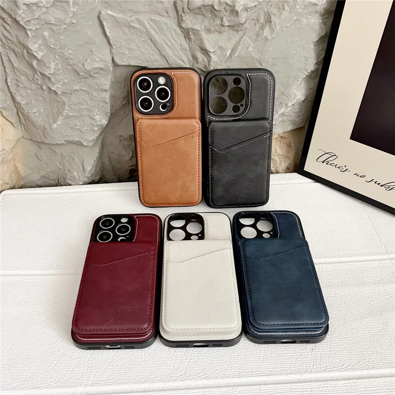 For iPhone 16 Pro Case Detachable Card Holder Kickstand Leather Back Phone Cover Compatible with MagSafe - Wine Red