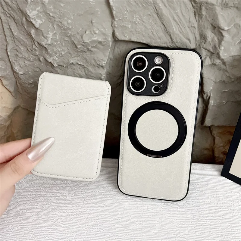 For iPhone 16 Pro Case Detachable Card Holder Kickstand Leather Back Phone Cover Compatible with MagSafe - Wine Red