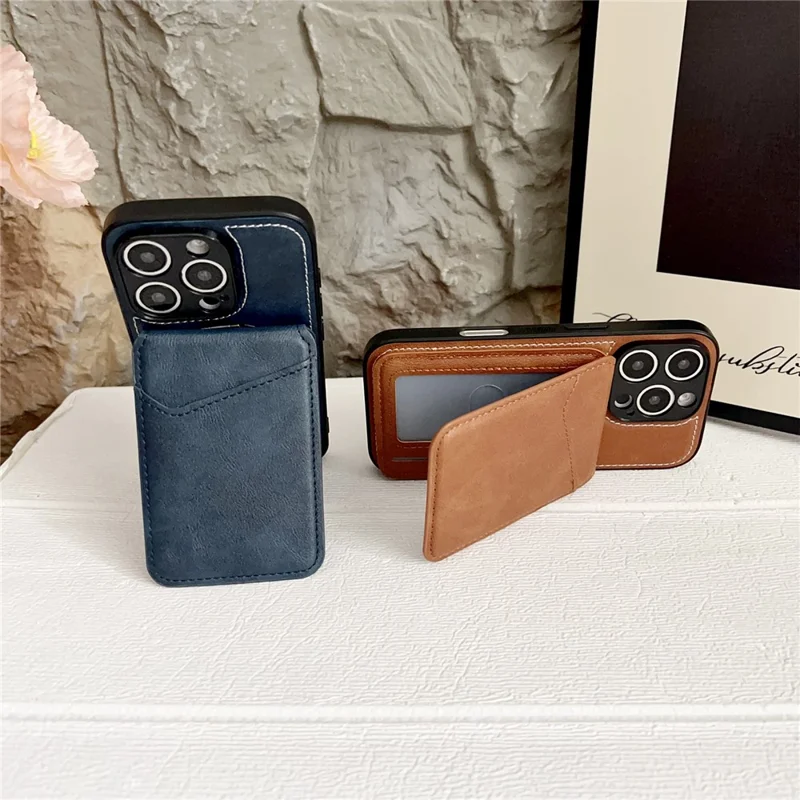 For iPhone 16 Pro Case Detachable Card Holder Kickstand Leather Back Phone Cover Compatible with MagSafe - Wine Red