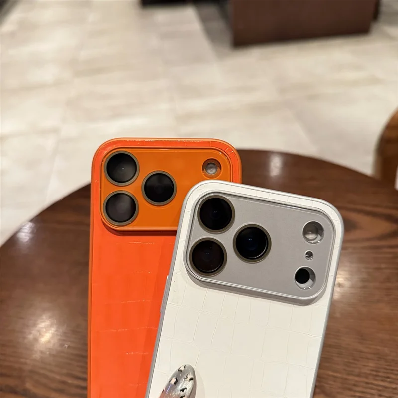 For iPhone 17 Pro Case Large Window Crocodile Texture Leather + TPU Phone Cover with PC Lens Film - Orange