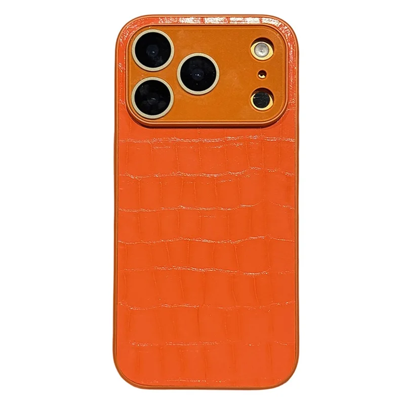 For iPhone 17 Pro Max Case Large Window Crocodile Texture Leather + TPU Phone Cover with PC Lens Film - Orange